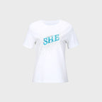 YCH SEQUINNED SHE-PRINT T-SHIRT WHITE (W23TO912WH)