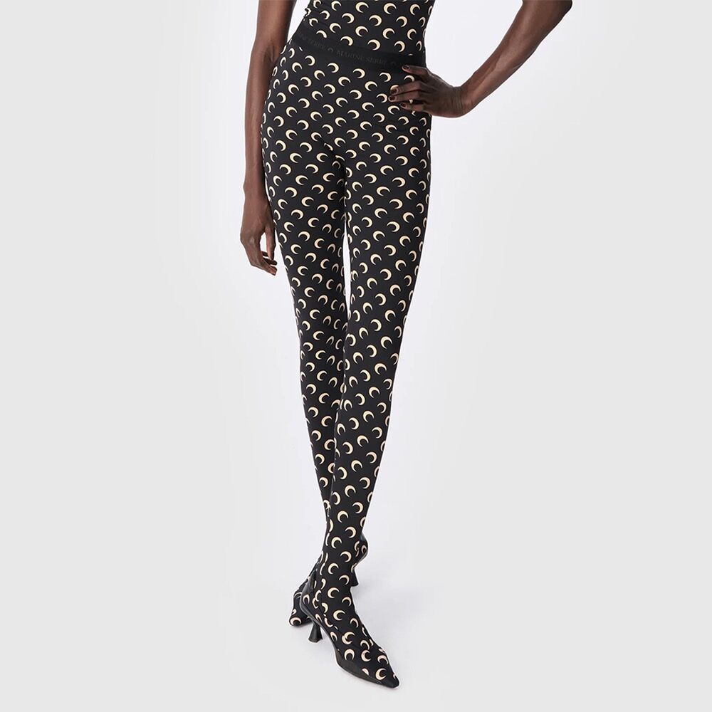 MARINE SERRE (W) MOON PRINTED JERSEY STIRRUP LEGGINGS INVERSE TAN