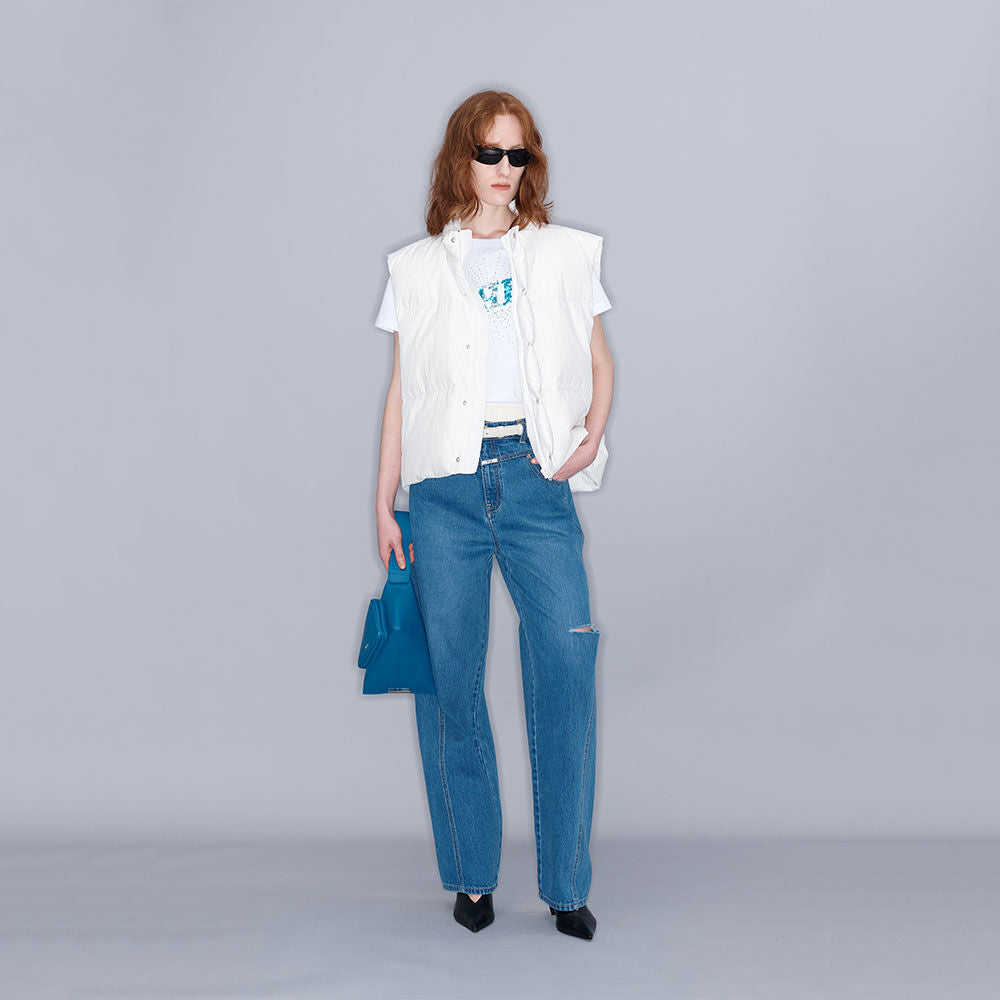 YCH HIGH-WAIST CUT-OUT JEANS BLUE (W23DB710BL)