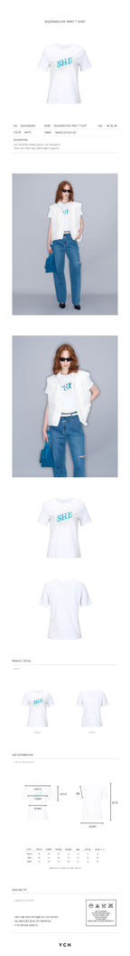 YCH SEQUINNED SHE-PRINT T-SHIRT WHITE (W23TO912WH)