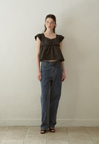 J'ASP Blossom Ribbon Crop Top (Black)