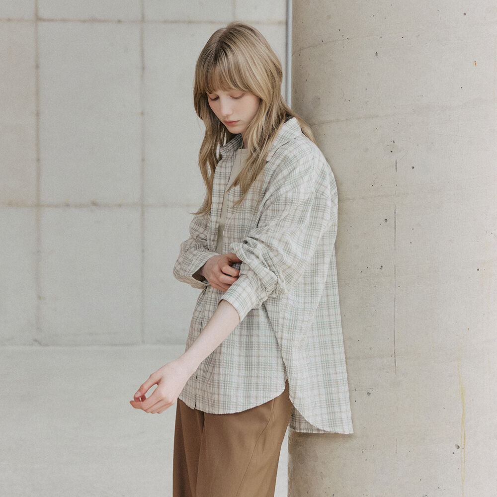 LEFTSEOUL Seersucker overfit check shirt [mint]