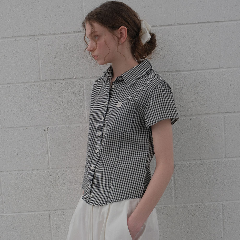 KNOWN BETTER Gingham check half shirt [KNSS07SH02]_Black