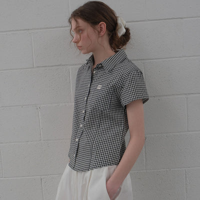 Gingham check half shirt [KNSS07SH02]_Black