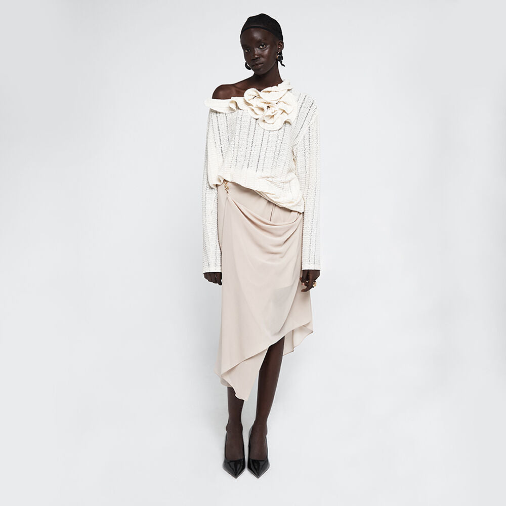YCH ASYMMETRIC DRAPED SKIRT BEIGE (R25SK6081BE)