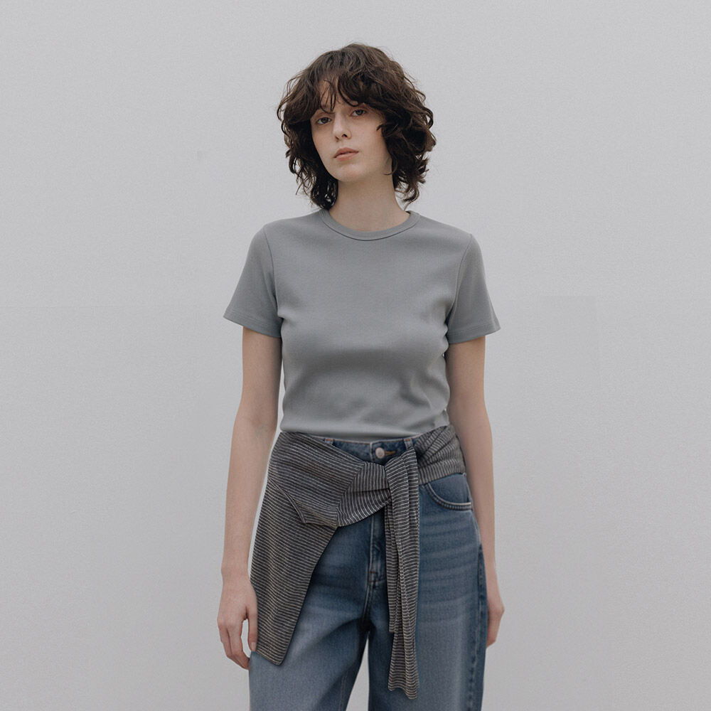 HUNCH Ribbed Incision Slim Tee (3color)