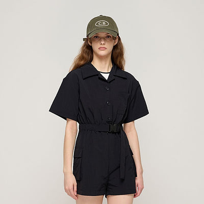 CARGOBROS Buckle Cargo Shorts Jumpsuit (Black)