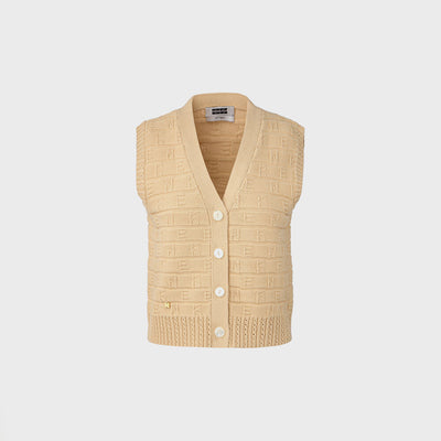 Logo Jacquard Knit Vest - Beige