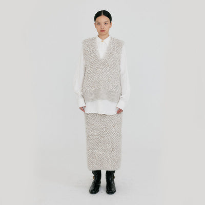 ZIJEL Straight Knitted Skirt - Grey