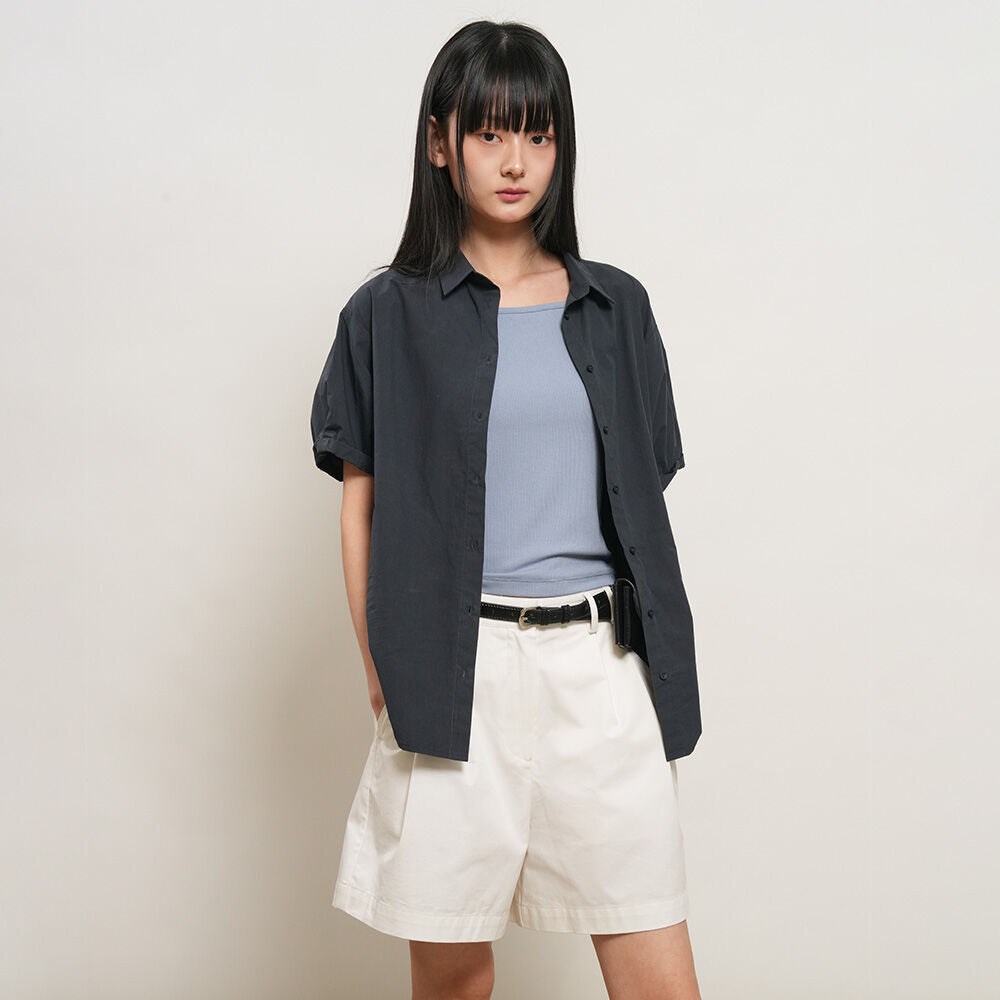 GENERAL IDEA WOMAN loose fit folded sleeve cotton shirt [DARK NAVY] / GF2LSH520