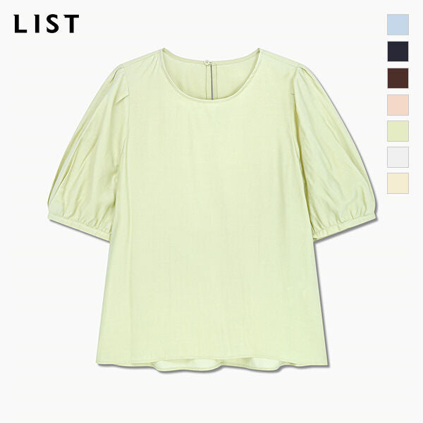 LIST Round neck puff sleeve blouse_TWWBLQ62070