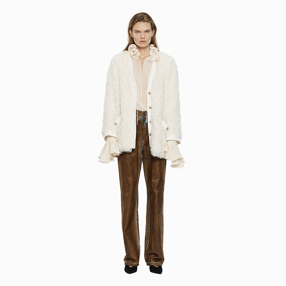 YCH FLUFFY FUR LONG CARDIGAN WHITE (W24JK2031WH)
