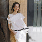 HUNCH Asymmetric Drape Shawl Blouse (2color)