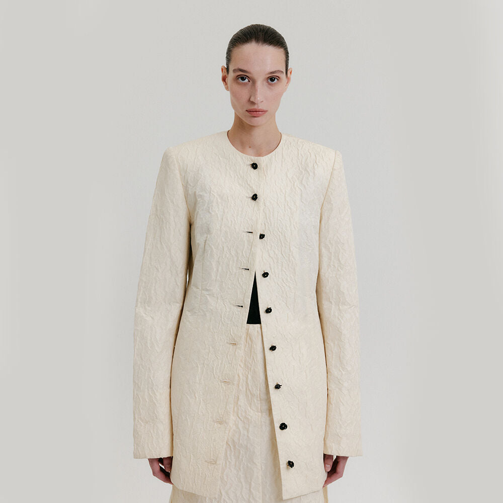 EENK ZACQI Round Neck Long Jacket - Cream