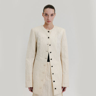 ZACQI Round Neck Long Jacket - Cream