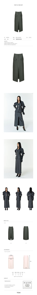 YCH FRONT-SLIT MIDI SKIRT GREY (F23SK504GY)