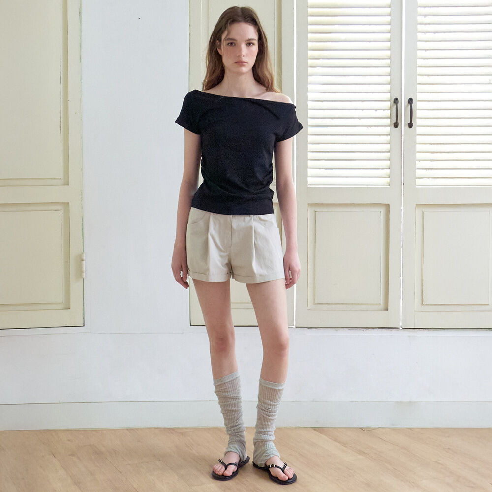 ETMON Off Shirring T-Shirt, Black