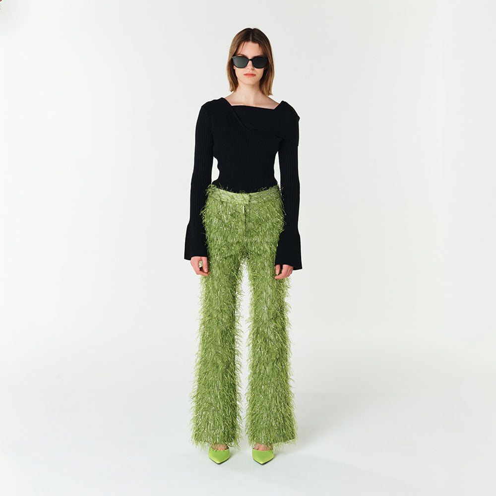 YCH RIBBED-KNIT TOP BLACK (F23KT807BK)