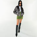YCH ZIP-FRONT BOMBER JACKET SILVER (F23OT006SV)