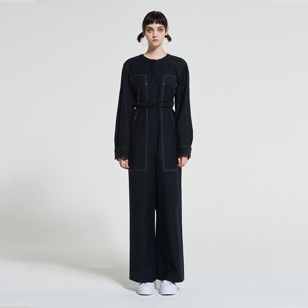 WOVEMENT High Rise Cotton Jumpsuit Navy WBAFJS002NV