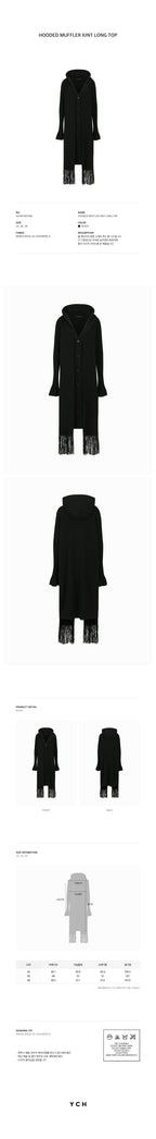 YCH HOODED MUFFLER KINT LONG TOP BLACK (W24KT9031BK)