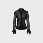 YCH CUT-OUT RUCHED BLOUSE BLACK (F24BL3051BK)
