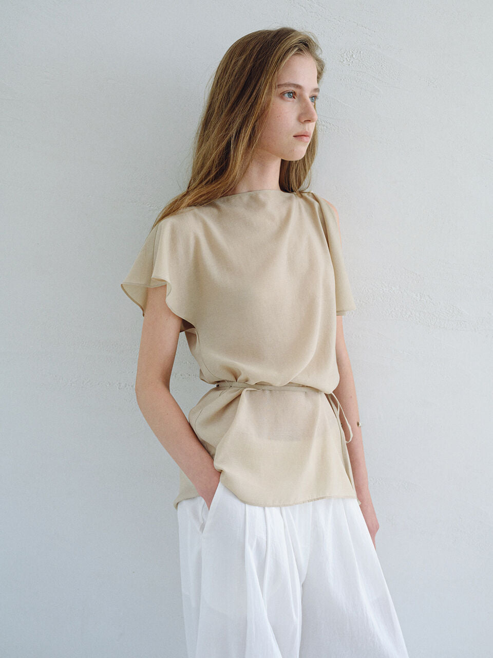OVBEIGE FLAP SLIT BUTTON BLOUSE_BEIGE_OF2C2XBS01BEG