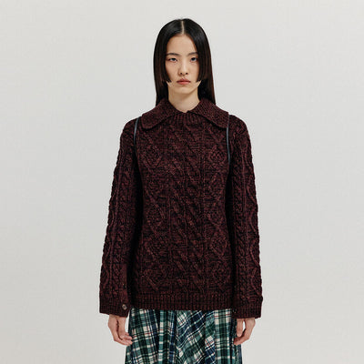 EENK XOEBE Cable Knit Collared Turtleneck - Brown