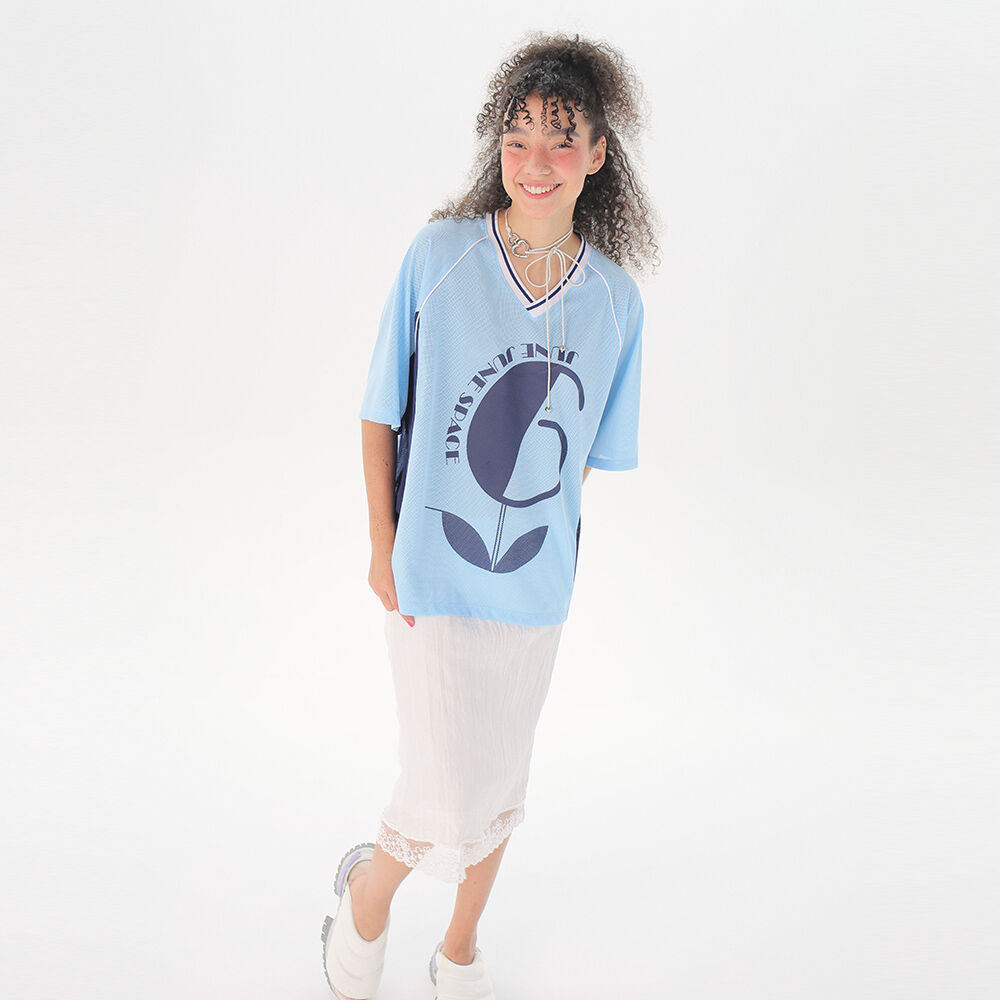 JUNEJUNE SPACE Uniform Boxy T-shirts_Light Blue