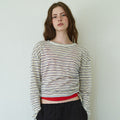 rolarola SHEER LONG SLEEVE STRIPE TOP GRAY