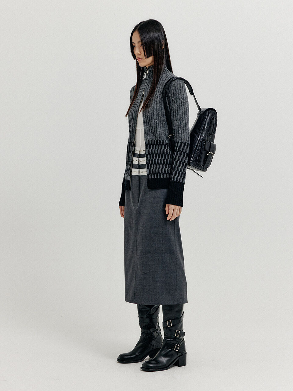 EENK EENK XCOO Cable Knit Zip Cardigan - Grey