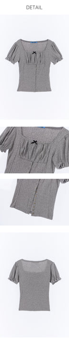 RoséFrantz Puff Shirring Ribbon T-shirt [Gray]