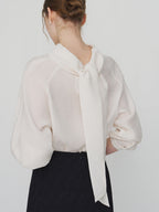 MOMET Grass Back Tie Blouse Cream