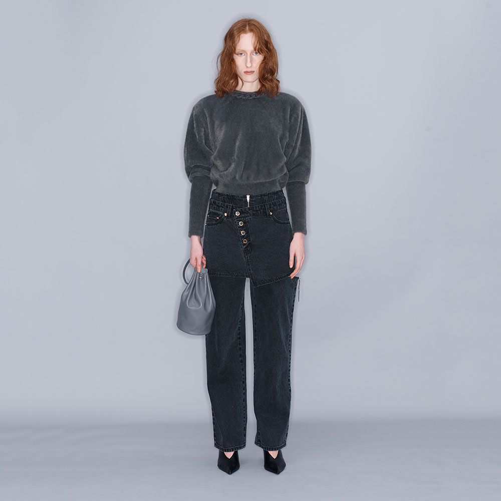 YCH TRIMMED KNIT TOP GREY (W23KT801GY)