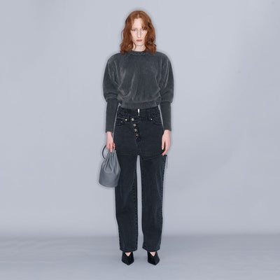 TRIMMED KNIT TOP GREY (W23KT801GY)