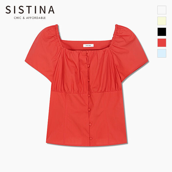SISTINA Cotton square neck shirring blouse_AWWBLQ21100