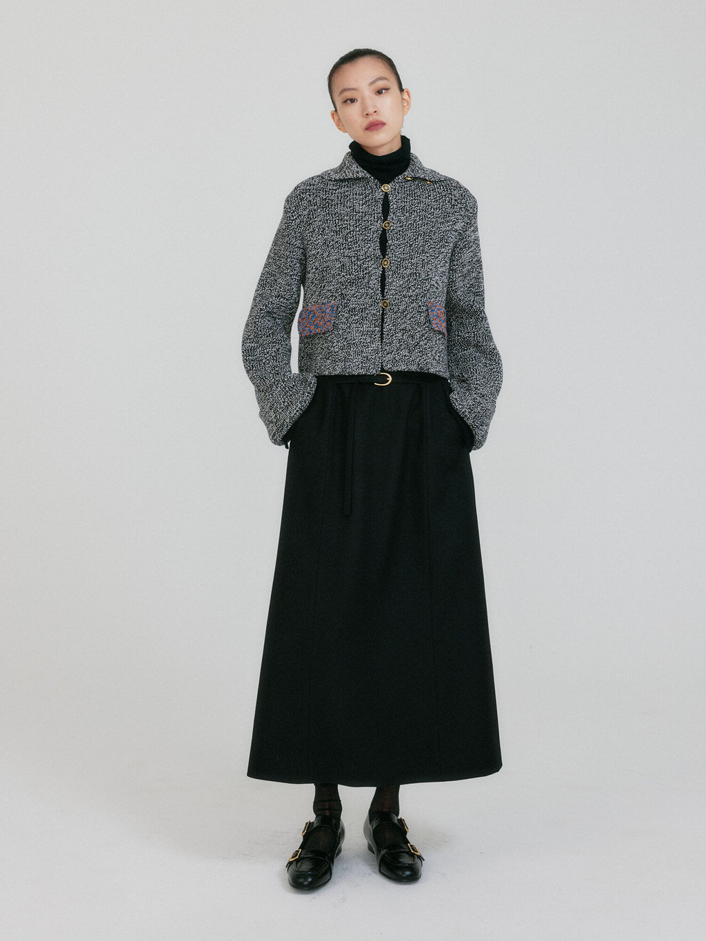 EENK ZAZZI Collared Knit Cardigan - Black/White