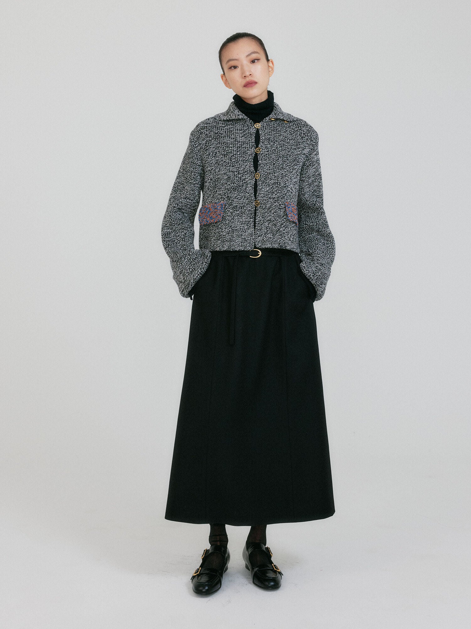 EENK ZAZZI Collared Knit Cardigan - Black/White