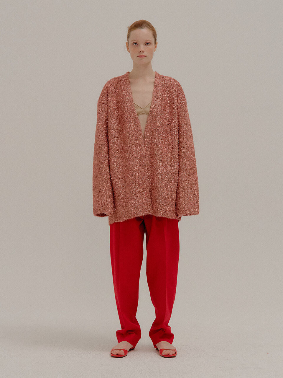 EENK EENK POBE Oversized Metallic Ribbed-knit Cardigan