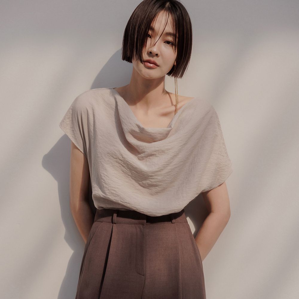 MEMUA Linen blend wave blouse (beige)