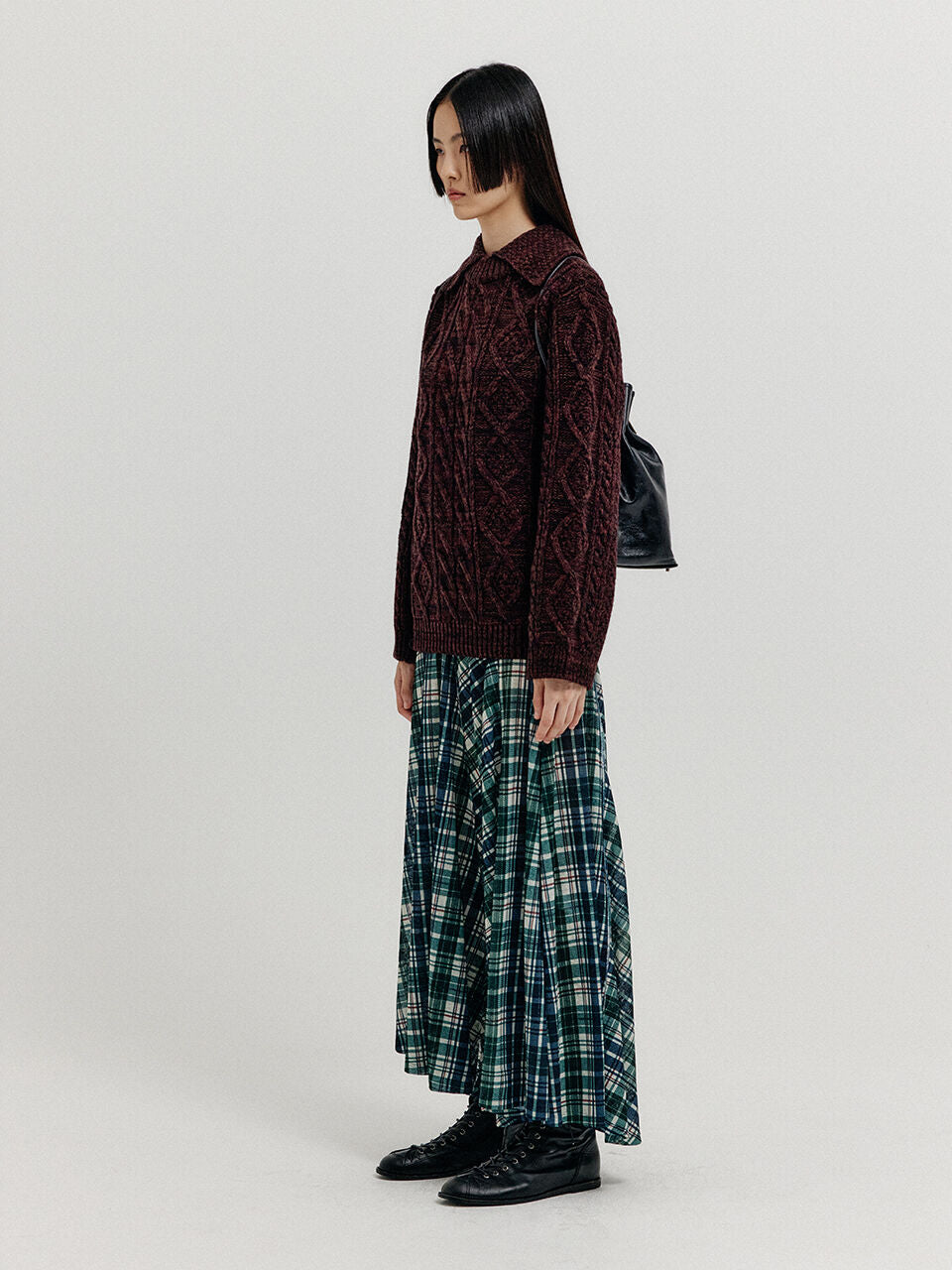 EENK EENK XOEBE Cable Knit Collared Turtleneck - Brown