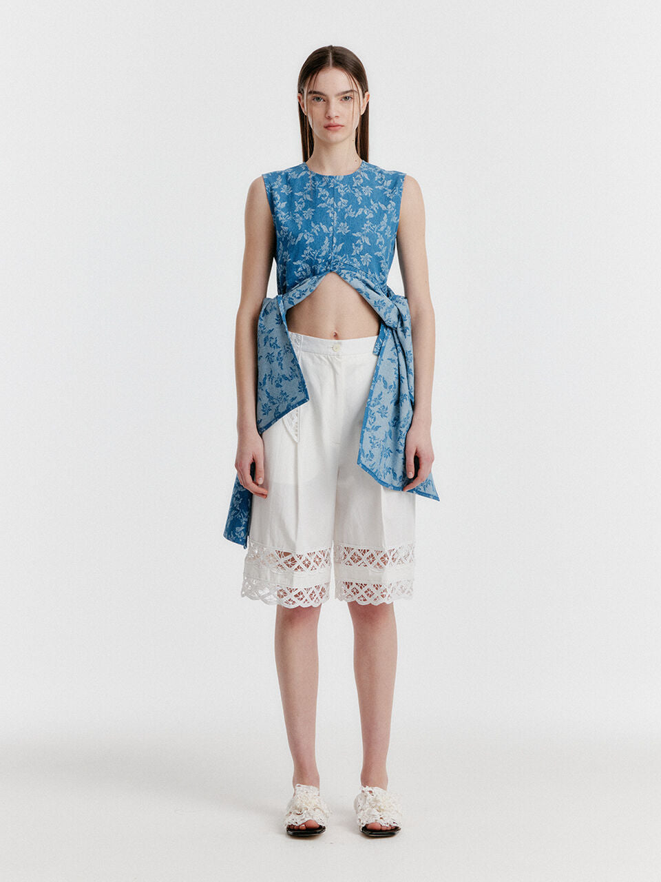 EENK YIMI Jacquard Denim Sleeveless Top - Blue