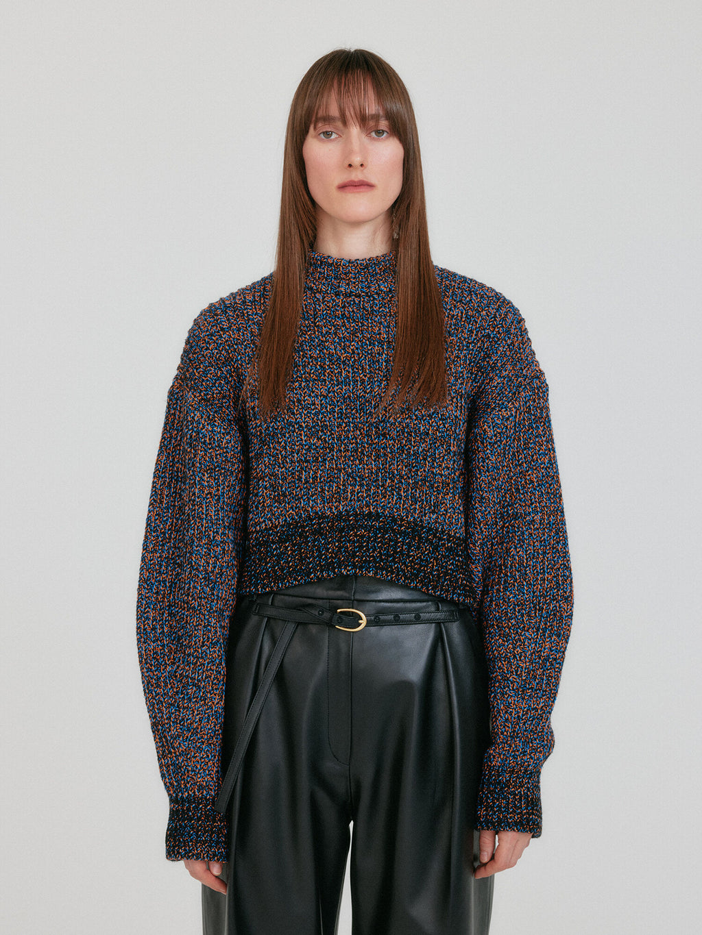 EENK ZABELLE Mockneck Textured Knit Pullover - Orange/Blue Multi