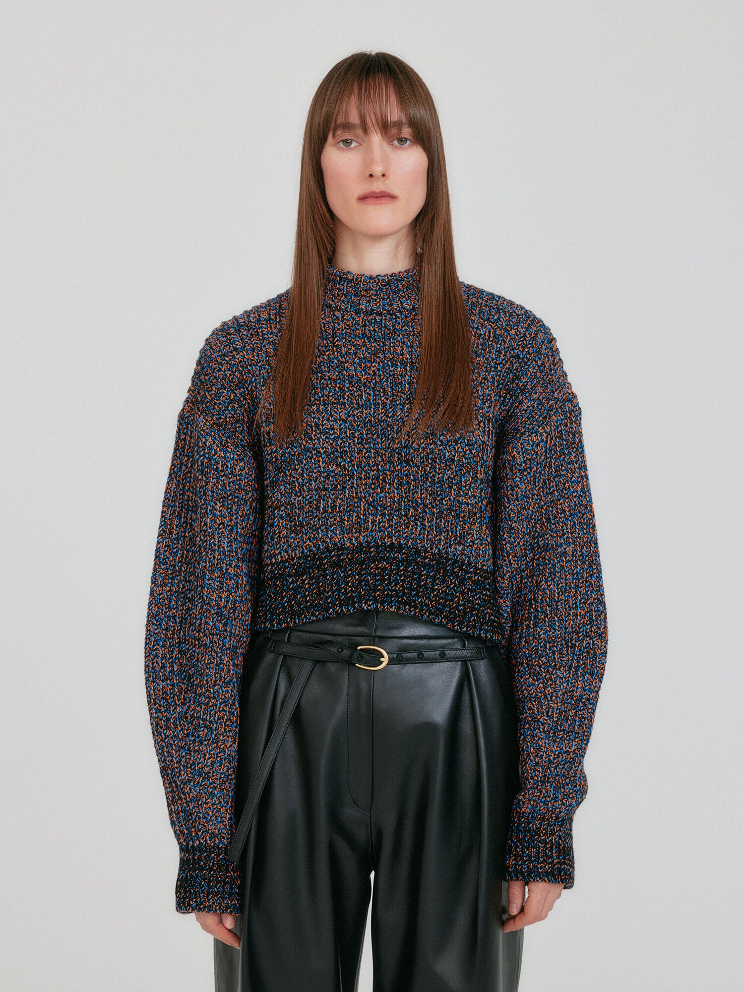 EENK ZABELLE Mockneck Textured Knit Pullover - Orange/Blue Multi