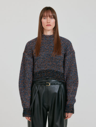 ZABELLE Mockneck Textured Knit Pullover - Orange/Blue Multi