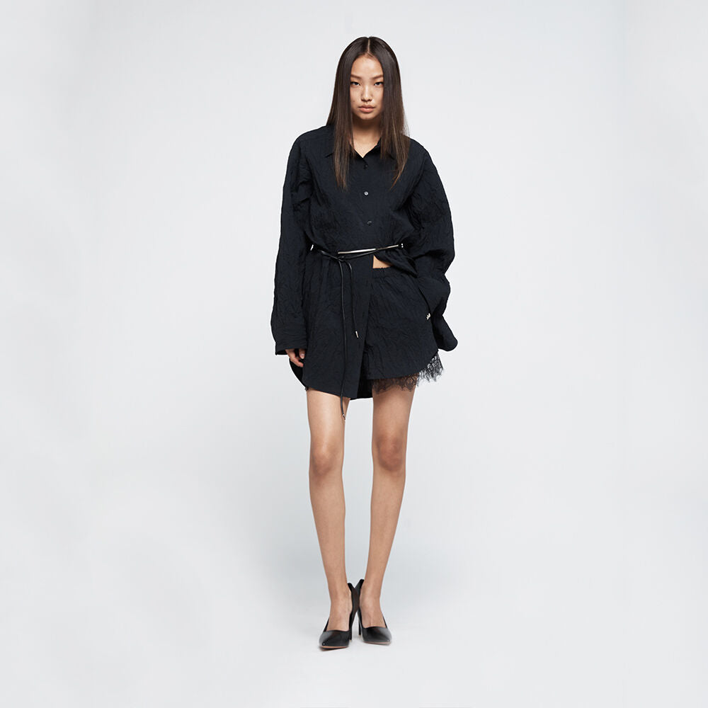 YCH BELTED WRINKLE SHIRTS BLACK (R25BL4061BK)
