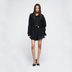 YCH BELTED WRINKLE SHIRTS BLACK (R25BL4061BK)