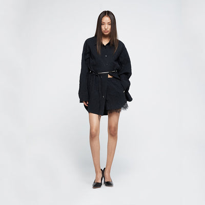BELTED WRINKLE SHIRTS BLACK (R25BL4061BK)