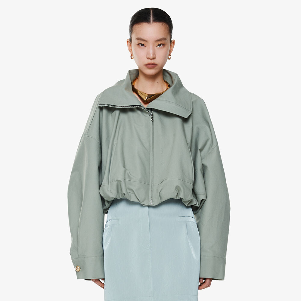 YCH FLAT COLLAR ZIP-UP COTTON JACKET KHAKI (F24OT0131KK)