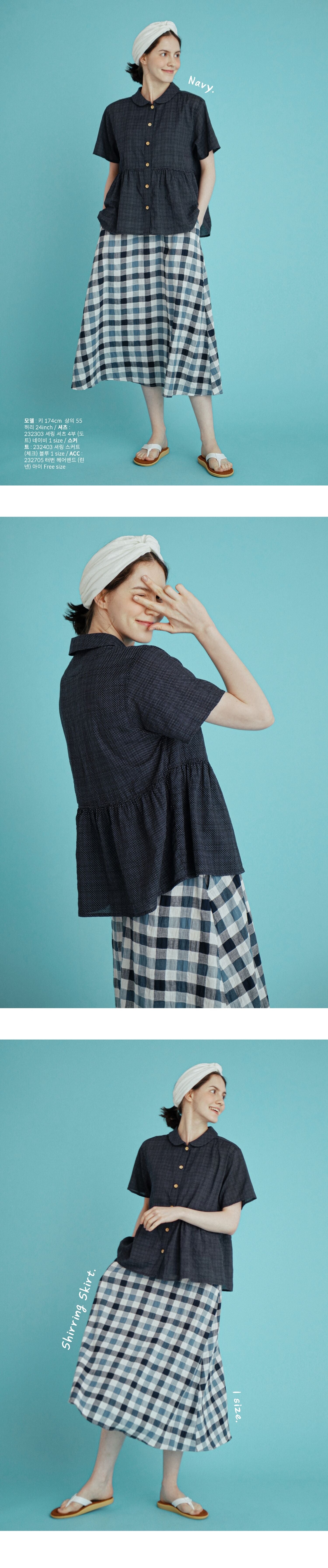 CHIQUITA 16th_Summer Dot Shirring Shirt Navy 232303ONV (domestic production)